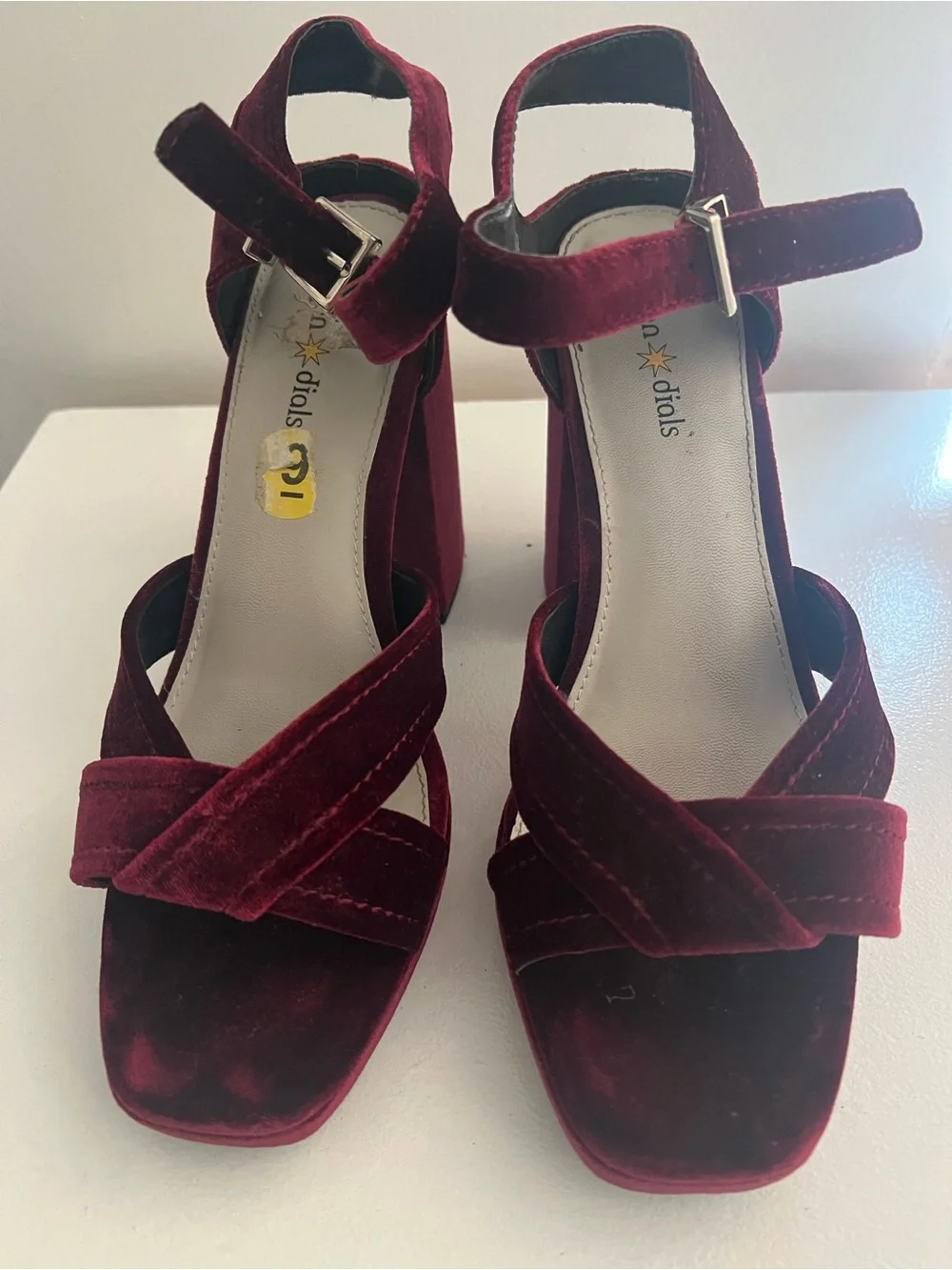 Women’s Burgundy Velvet Block Heel Sandals worn just once